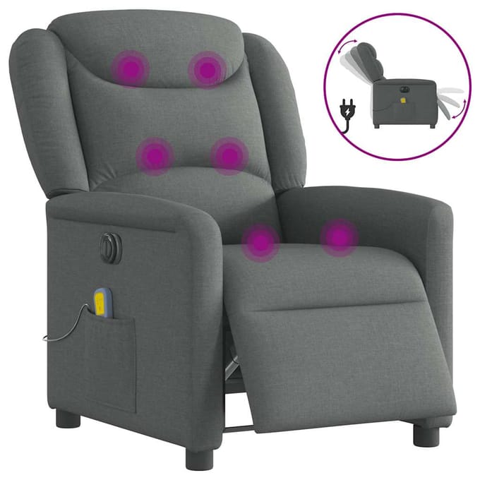 vidaXL - Massagestoel - elektrisch - verstelbaar - stof - donkergrijs