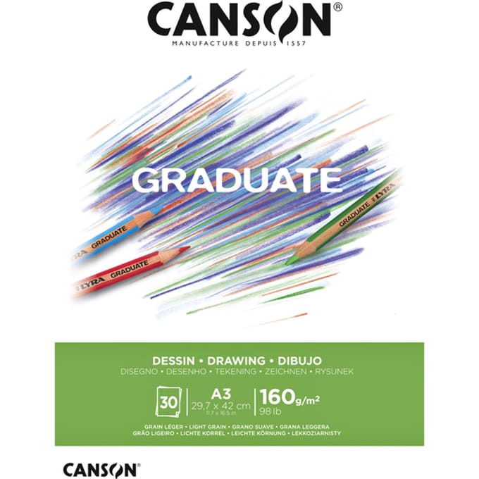 Tekenpapier Canson Graduate Drawing 30vel 160gr A3 helderwit