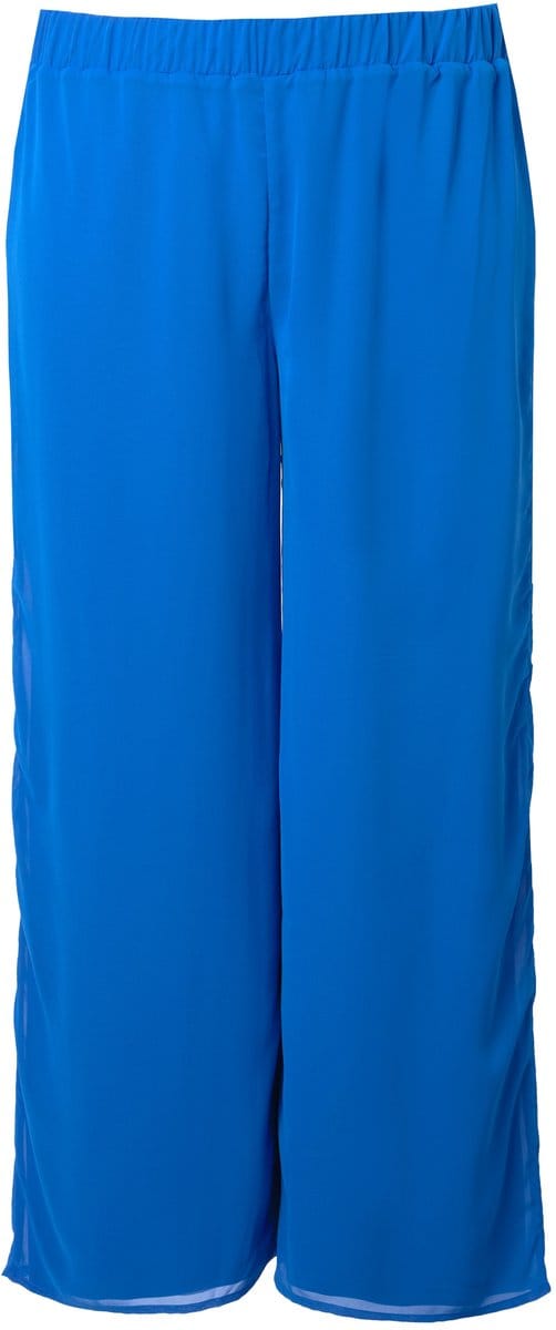 Ulla Popken - Dames - Chiffonbroek dubbellaags wijde pijp elastische tailleband - Blauw - Maat 42+