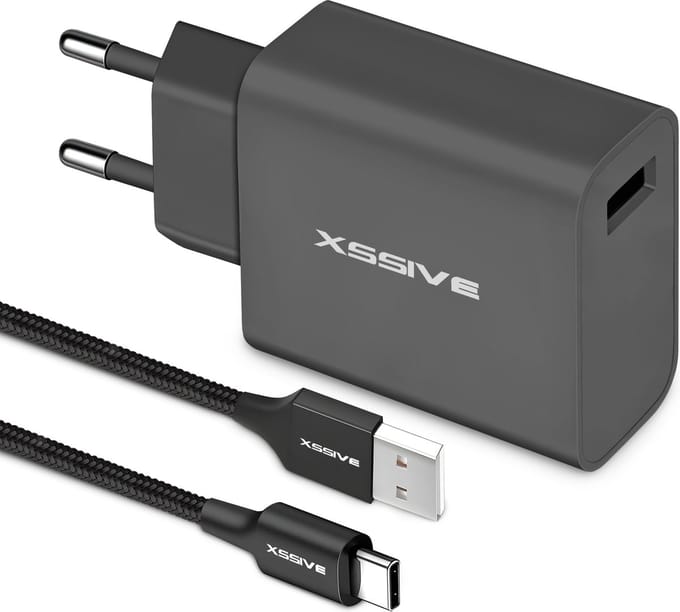 Quick Charge Set met 1 Meter USB A naar USB-C Kabel - Oplader Telefoon, Tablet en Draadloze Oortjes