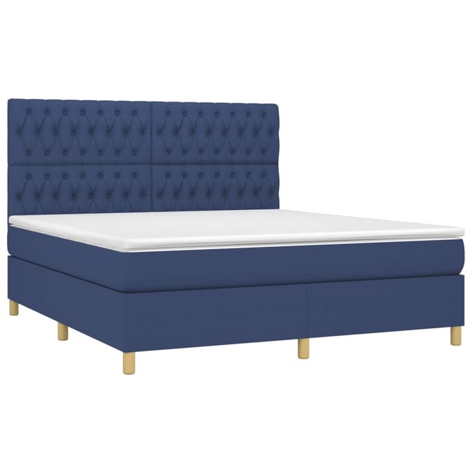 vidaXL - Boxspring - met - matras - en - LED - stof - blauw - 180x200 - cm