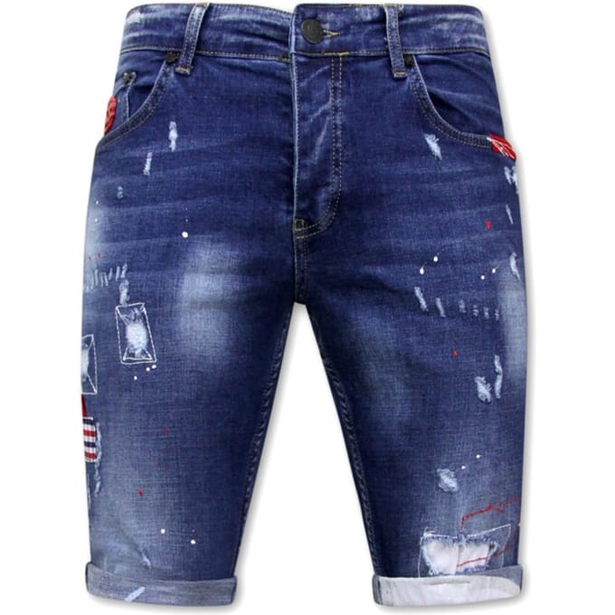 Mannen Korte Broek met Gaten -1030-SH- Blauw