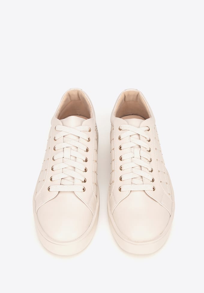 Wittchen Dames leren sneakers met gewatteerde bovenkant, crème, natuurlijk leer