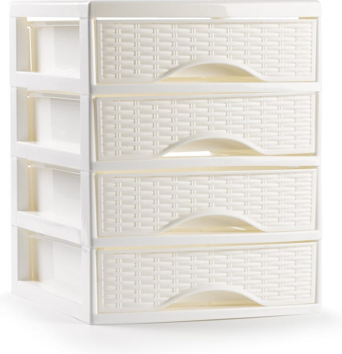 Plasticforte Ladeblokje/bureau organizer met 4x lades - ivoor wit - L18 x B21 x H23 cm