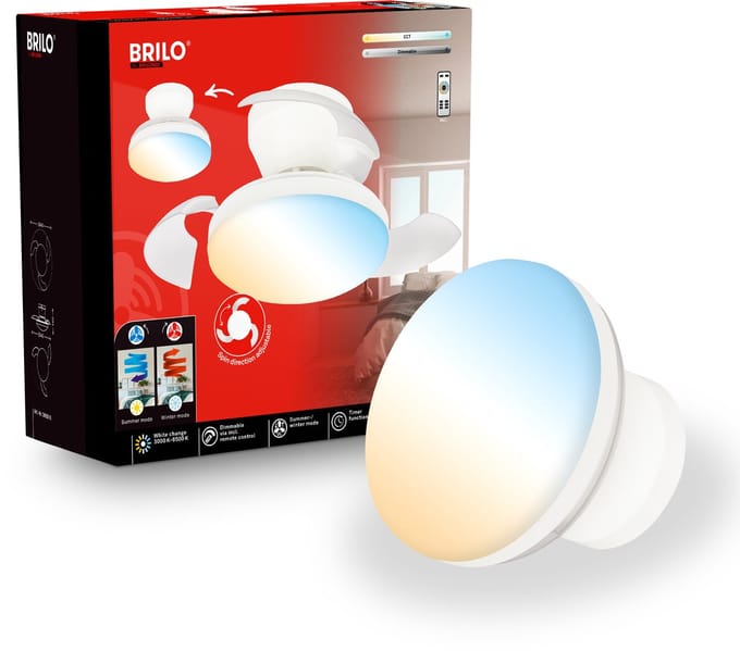 BRILONER Raven - Plafondventilator met verlichting - LED plafondlamp met ventilator - ventilator lamp zomer- en wintermodus - dimbaar - CCT - Ø44cm - wit
