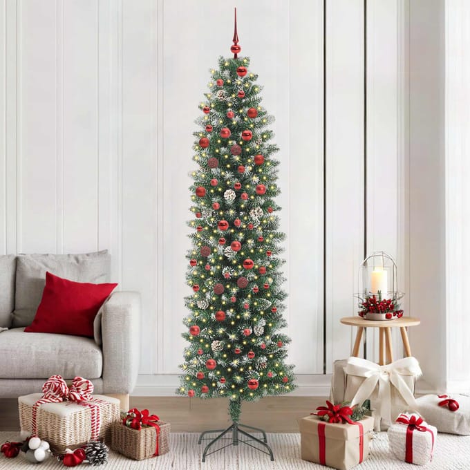vidaXL - Kunstmatige - slanke - kerstboom - Groen - en - Wit - 210 - cm