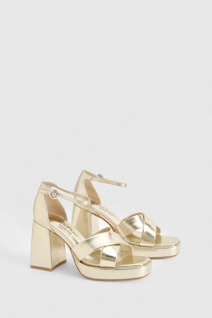 boohoo Dames Wide Fit Metallic Platform Heels | Goud | Maat: 41