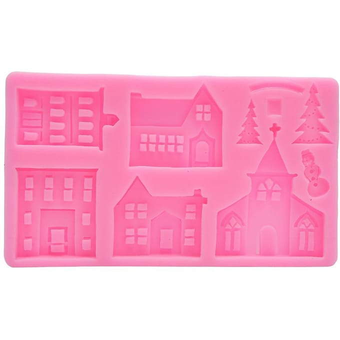Doe-het-zelf Kasteelhuis Kerstboom Siliconen Vorm Cake Chocolade Decoratieve Klei Vorm Keuken roze