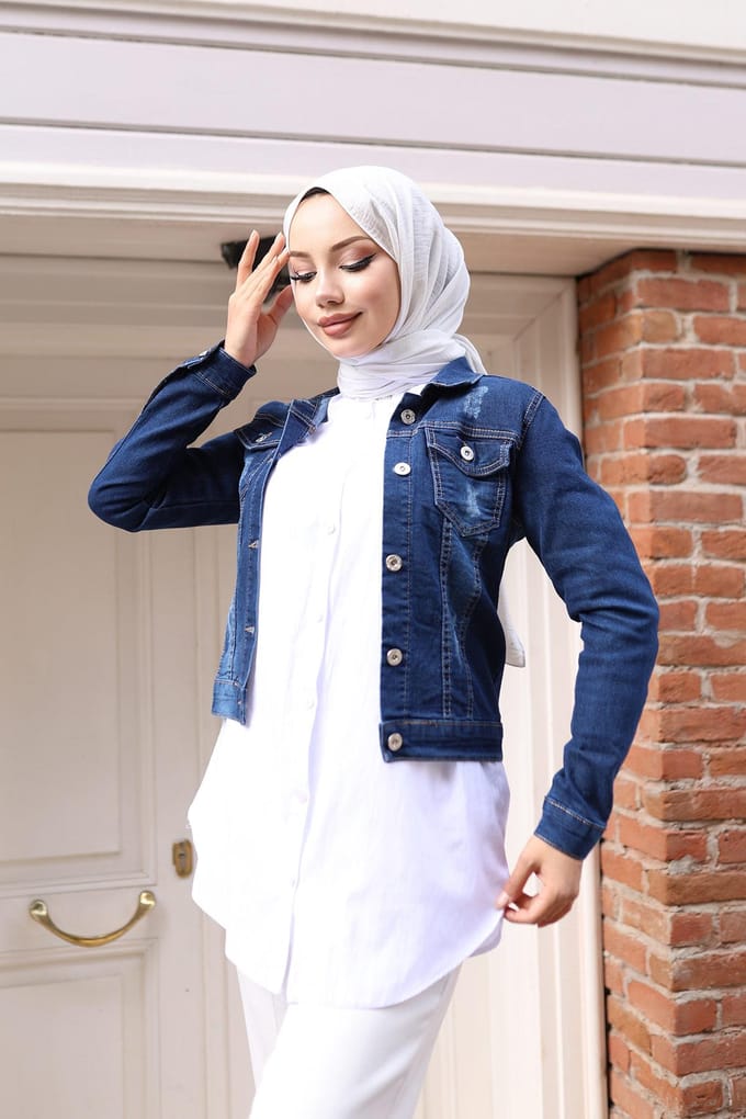 Geknopt Denim Jasje Donker Denim