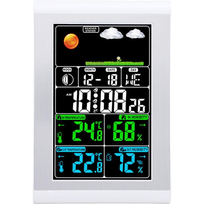 Weerklok Wand Digitaal Display Tuinmonitoring Binnen Buiten Temperatuur Vochtigheidsmeter white