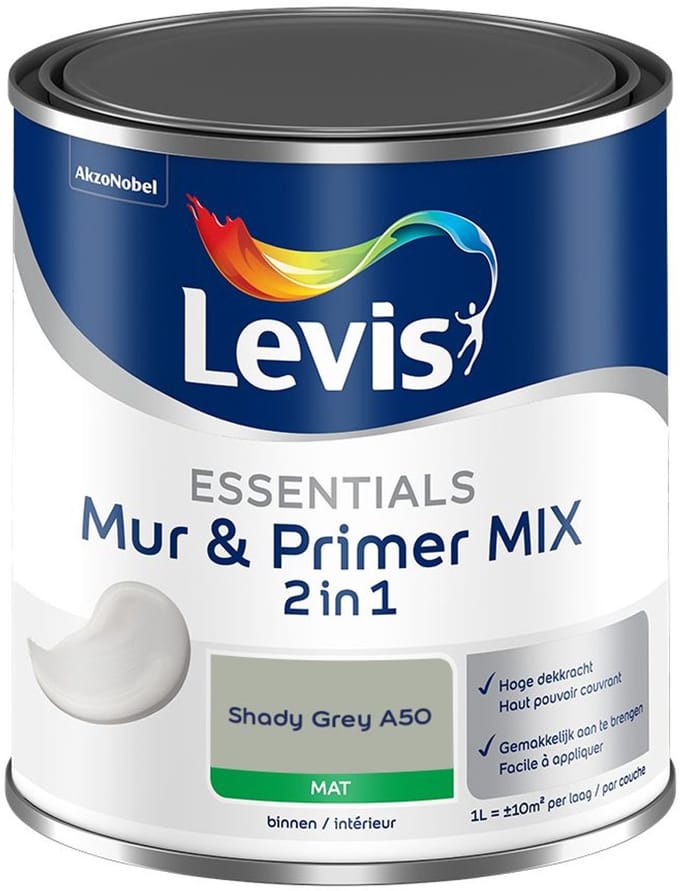 Levis - Essentials Mur & Primer Mix - Shady Grey A50 - Mengverf - 1 L
