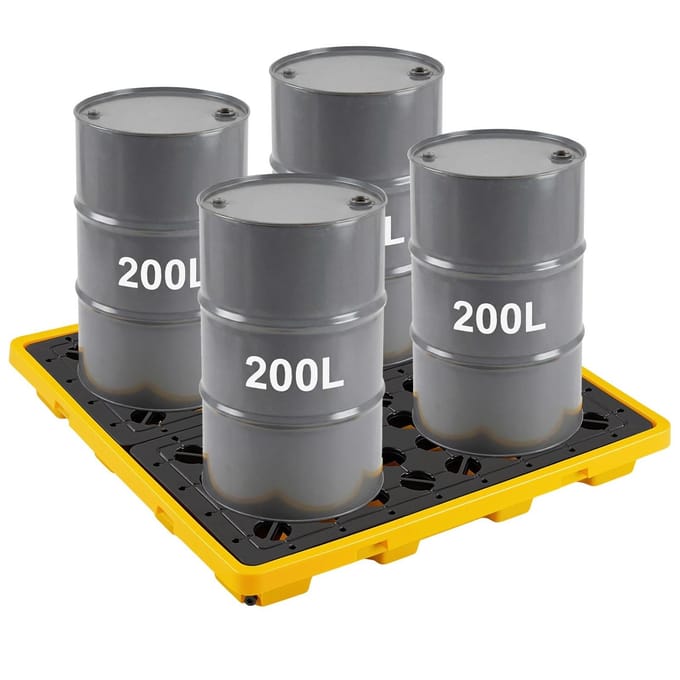 Lekbak, 4 Vaten Laag Profiel Lekopvang Modulair Platform, 117,4 L Opvangcapaciteit, 4000 kg Draagvermogen, Heavy-Duty Polyethyleen
