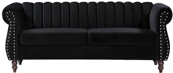 Vente-unique Driezits-Chesterfield-bank van zwart velours TRUMBO