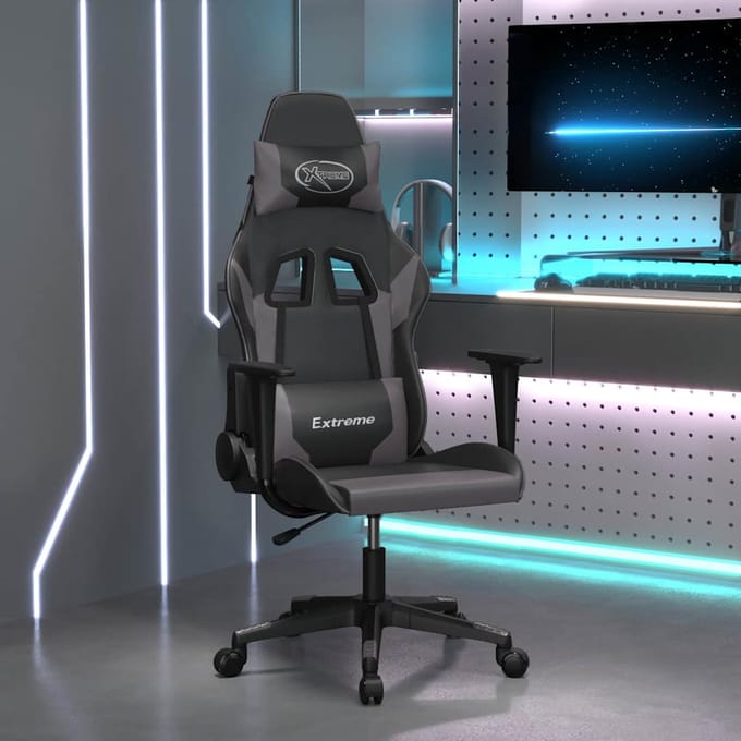 vidaXL - Gamestoel - kunstleer - zwart - en - grijs