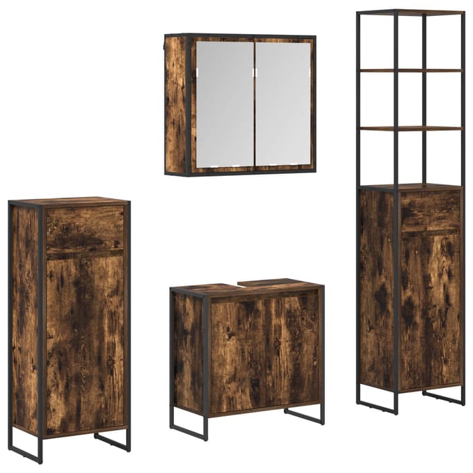 vidaXL - Badkamermeubel - Set - 4 - st - Rook - Eiken - Bewerkt - hout