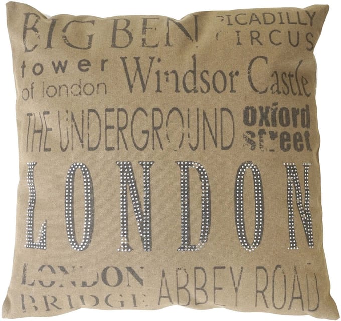 Sierkussen London, sierkussen sierkussen met vulling, bruin glittersteentjes 45x45cm