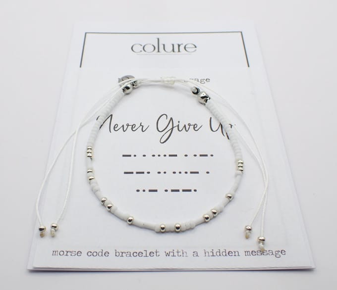 Colure® morse code armband glanzendwit Never give up