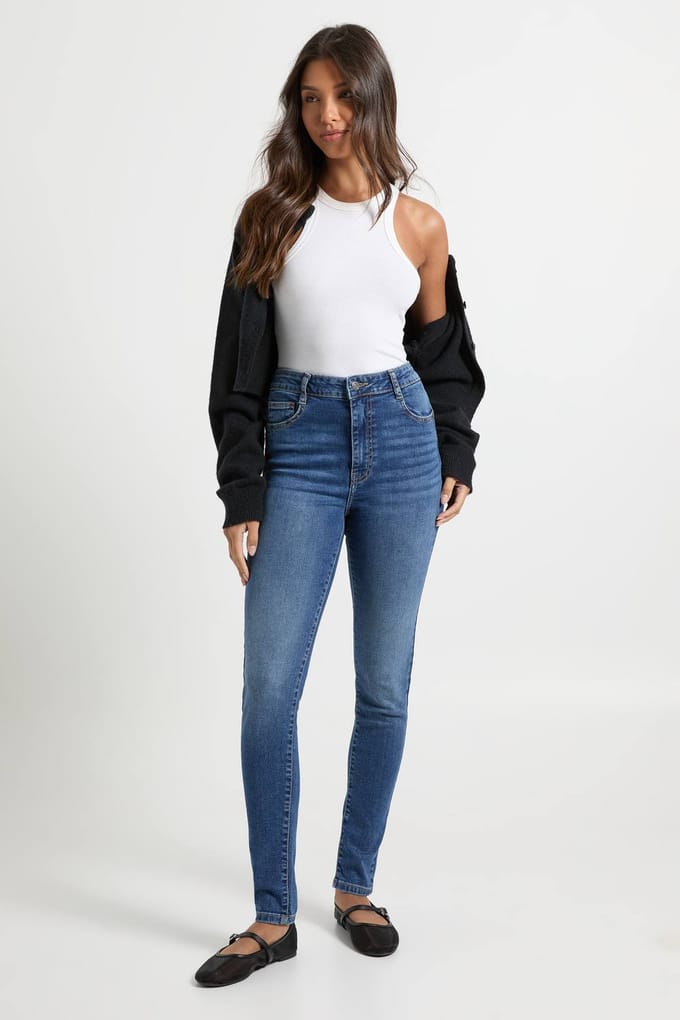 boohoo Dames Hoge Taille Booty-Lifting Skinny Jean | Medium Gebleekt | Maat: 40