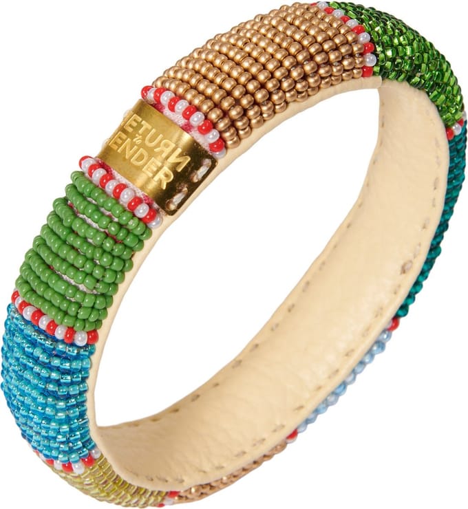 Return to Sender Armband Dames smal - Ø7 cm - groen blokjes - glazen kralen