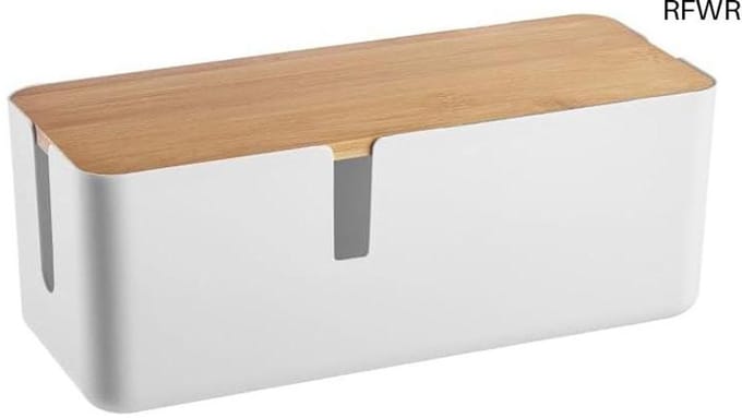 RFWR® Kabelbox met bamboedeksel voor het organiseren van kabels en draadmanagement (wit)