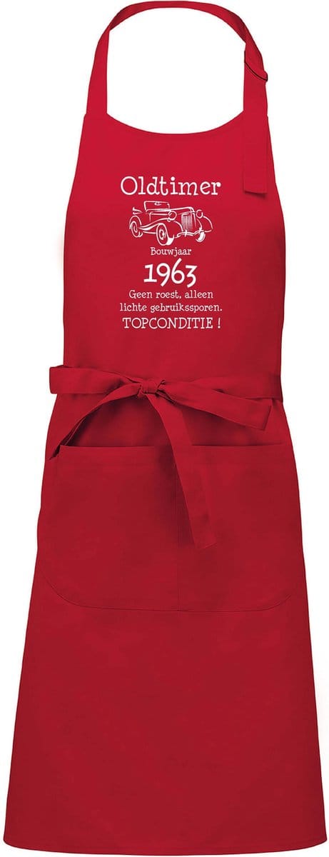 Keukenschort - BBQ schort - Oldtimer - Jaartal 1963 - rood