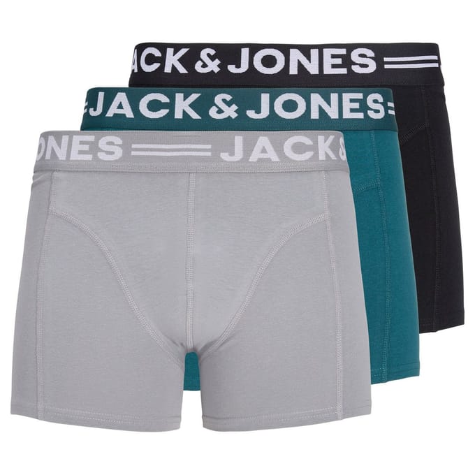 Jack & Jones Heren boxershorts trunks sense 3-pack effen grijs/blauw/zwart
