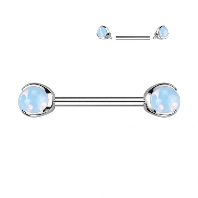 piercing titanium natuursteen met claw 1.6x14 - Opalite - LMPiercings