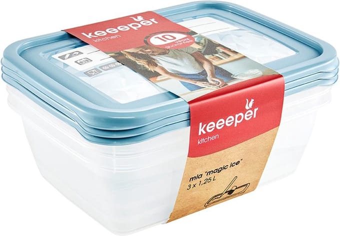 Keeeper - Vershoudbakjes set van 3 stuks - 1250 ml - Mia Magic Ice - Blauw
