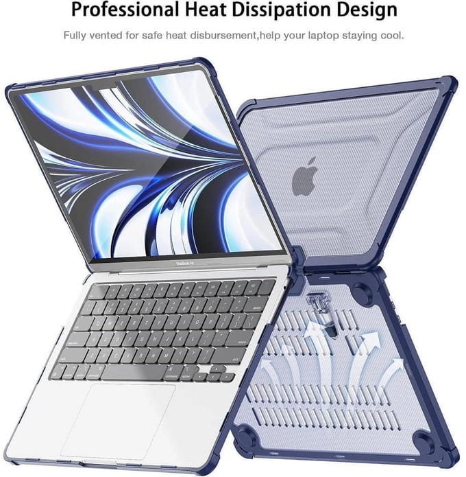 Eisenz - Hardcase / Laptop Cover geschikt voor MacBook Air 13 inch (A1932 / A2179 / A2337) - Transparant met Gekleurde Rand - Steunvoetjes - Donkerblauw