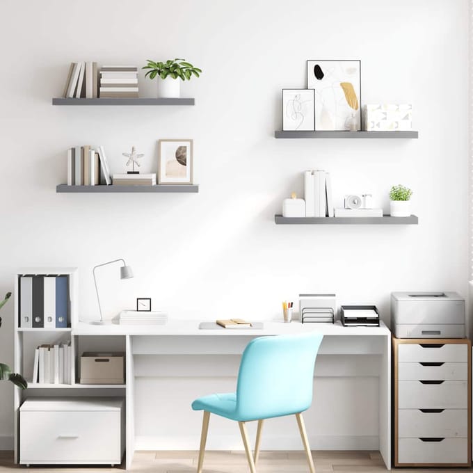 vidaXL - Wandschappen - zwevend - 4 - st - 80x23,5x3,8 - cm - MDF - grijs