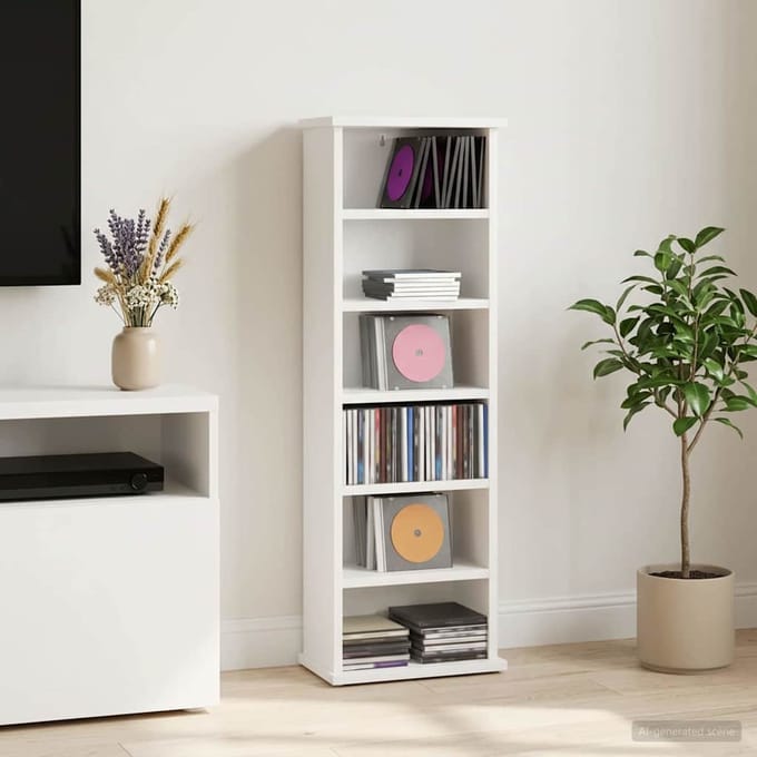 vidaXL - CD - Kast - Wit - 32 - x - 17 - x - 92 - cm - Bewerkt - hout