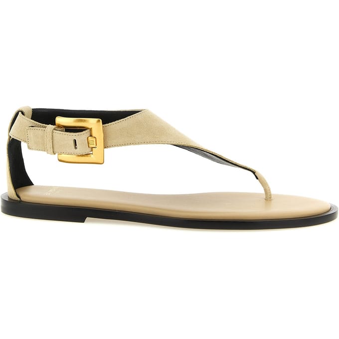 Balmain Beige Kalfskin Platte Sandalen