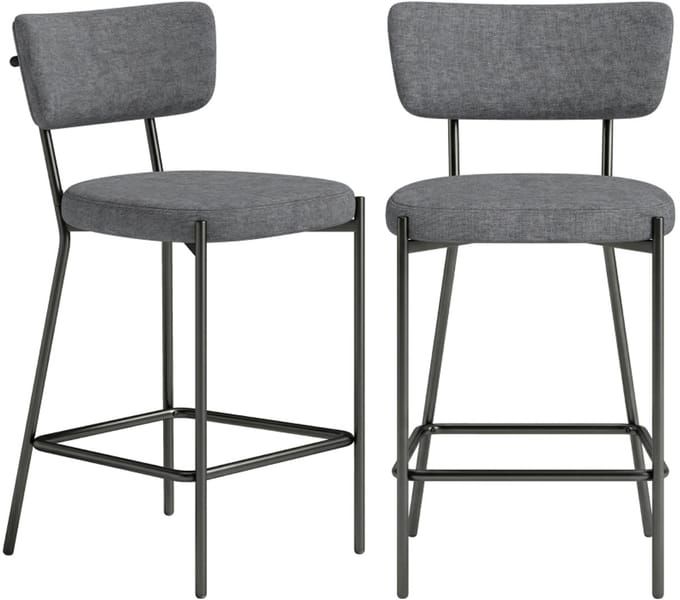 REDOM Barkrukken Set van 2 - Gebogen Rugleuning en Voetsteun - Modern - Polyester - Grijs - 49 × 53 × 93 cm