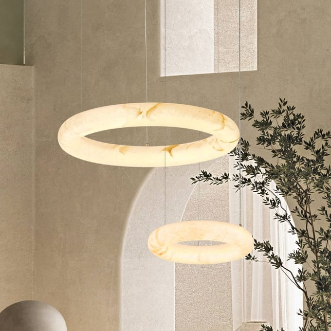 Zambelis LED hanglamp 2543, wit, Ø 49 cm, albast, dimbaar