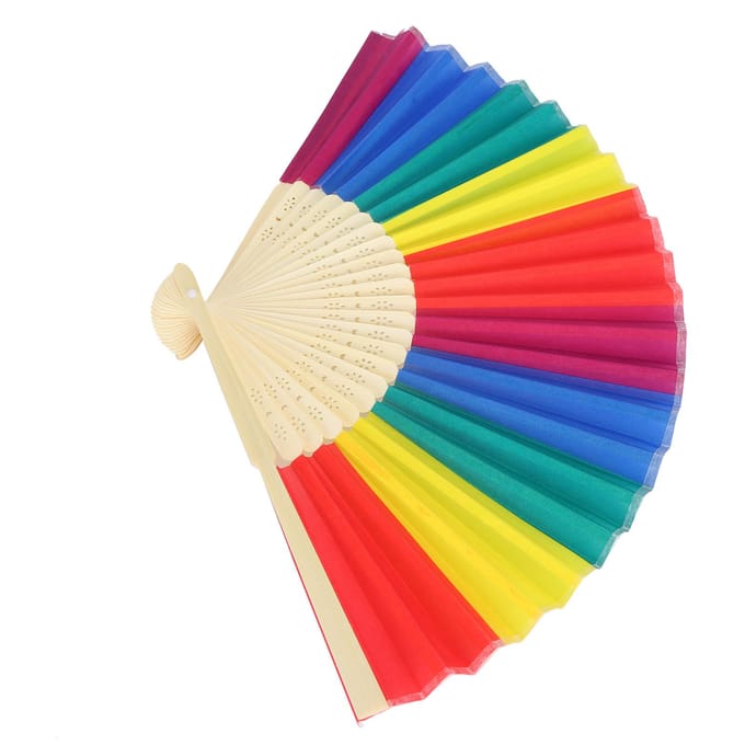 6 Stuks 21CM Retro Stijl Handventilator Bamboe Frame Regenboog Vouwventilator voor Decoratie blue