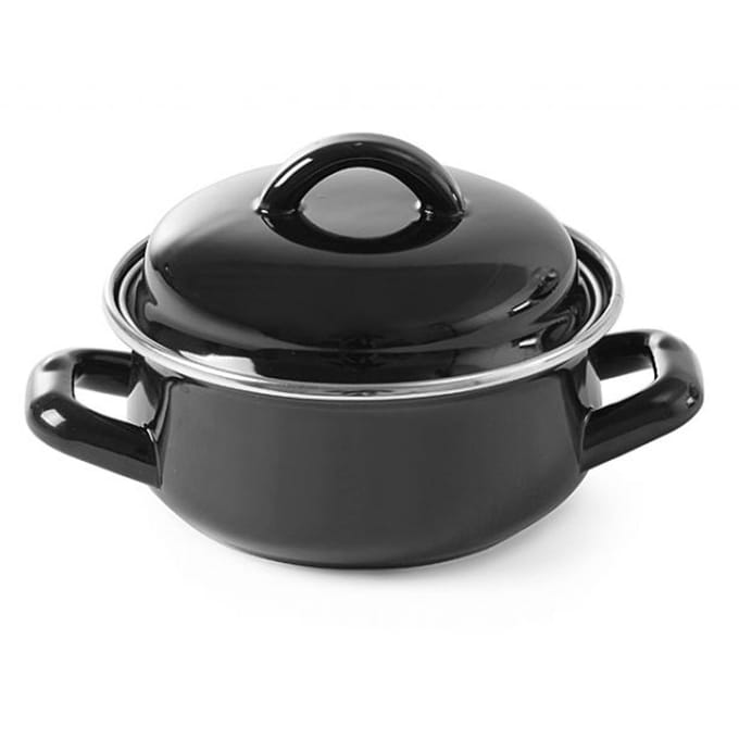 HENDI Soep- en sauspannetje – met deksel – geëmailleerd – 0,65L – zwart
