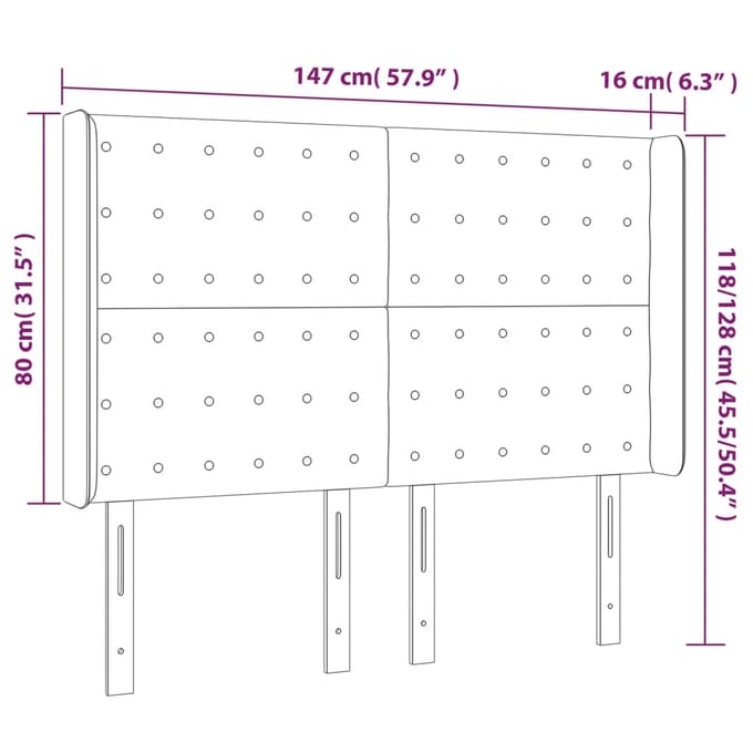 vidaXL - Hoofdbord - LED - 147x16x118/128 - cm - fluweel - zwart