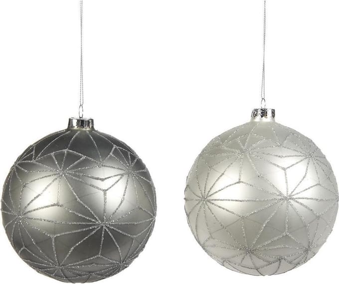 Goodwill Kerstbal Glas Wit-Grijs D 12 cm  Voordeelaanbod assortiment van 2 stuks