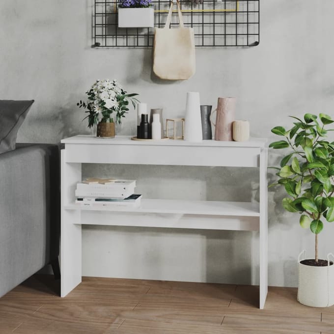 vidaXL - Wandtafel - 102x30x80 - cm - bewerkt - hout - hoogglans - wit