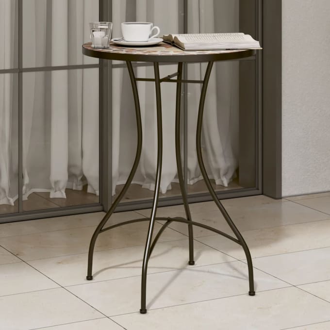 vidaXL - Bistrotafel - mozaïek - Ø50x70 - cm - keramiek - terracottakleurig - en - wit