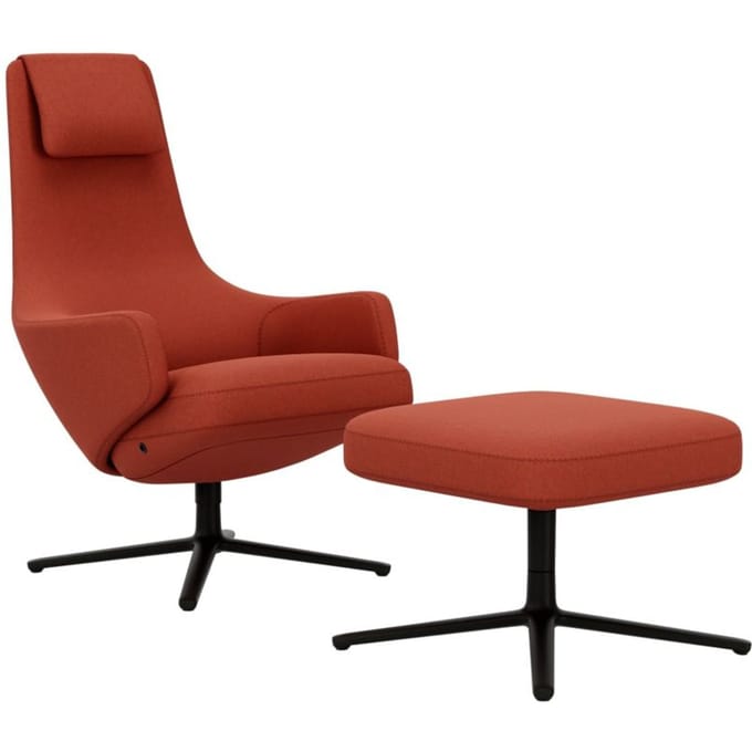 Vitra - Repos Fauteuil & Ottoman - basic dark gepoedercoat - Cosy 2 roestoranje - Zithoogte 45 cm