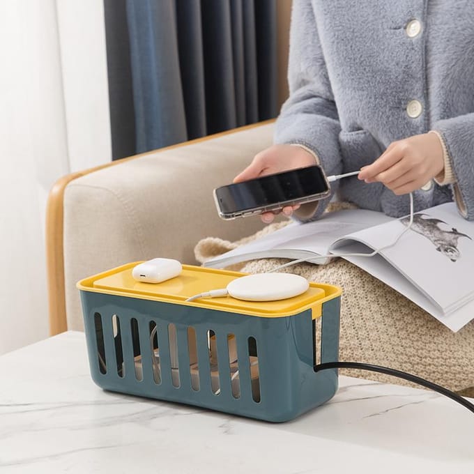Boîte de Rangement pour Multiprise Dissipation Thermique Creuse Simple 6 Trous de Charge Rangement Câble pour vert