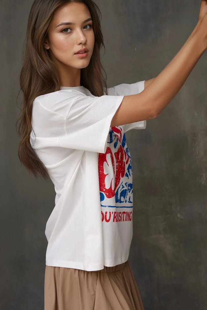 100% Katoenen Oversized Bedrukt Crew Neck T-Shirt