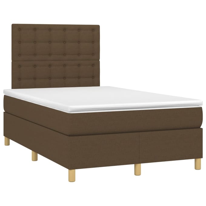 vidaXL - Boxspring - met - matras - en - LED - stof - donkerbruin - 120x200 - cm