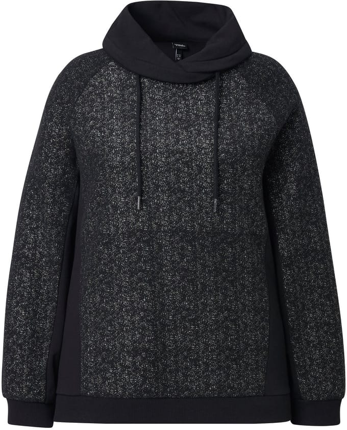 Ulla Popken - Dames - Sweatshirt glanseffect opstaande kraag lange mouw - Zwart - Maat 46+