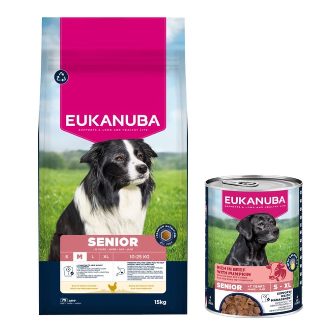 2x15kg Eukanuba Premium Nutrition Senior Medium Breed Kip Hondenvoer droog