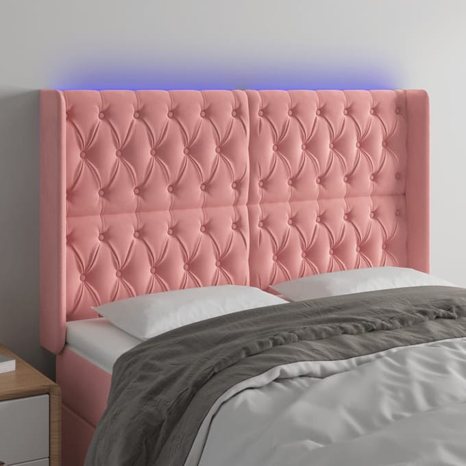 vidaXL - Hoofdbord - LED - 147x16x118/128 - cm - fluweel - roze