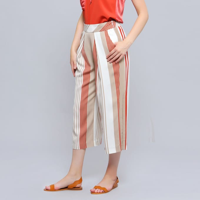 Stripe print vouw capri -broek