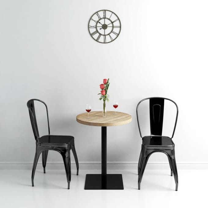 vidaXL - Bistrotafel - rond - 60x75 - cm - MDF - en - staal - eikenkleur