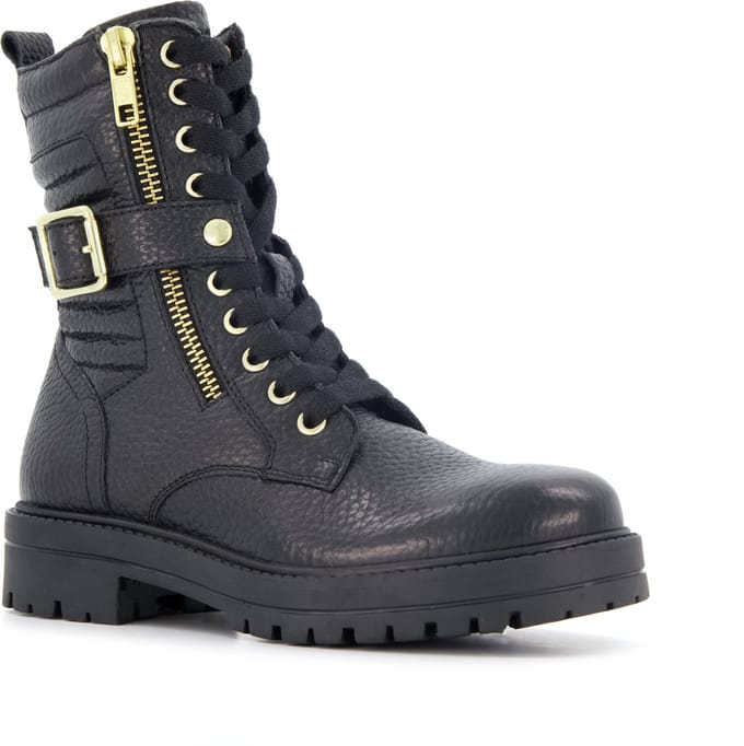 Braqeez leren meisjes veterboots zwart - Maat 31 - Uitneembare zool